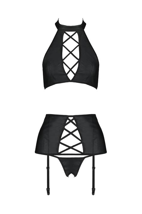 Schwarzes Kunstleder Dessous Set Mit Cut Outs Dessous Sets Sexy