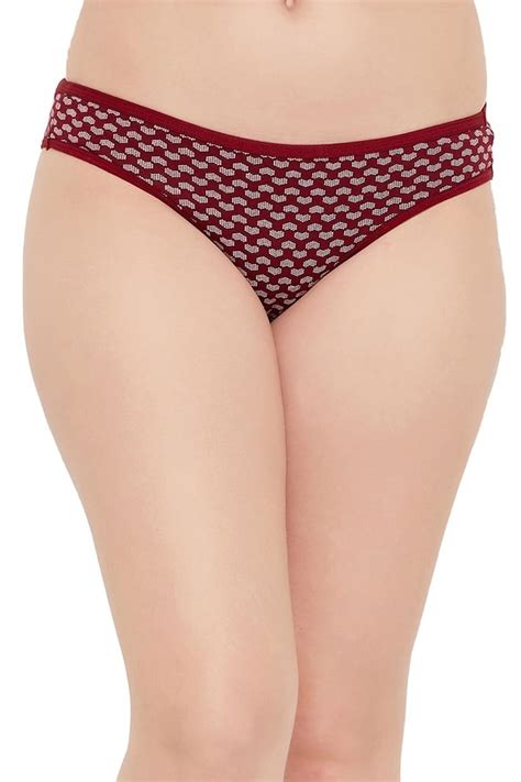 Buy Low Waist Heart Print Bikini Panty In Maroon Cotton Online India