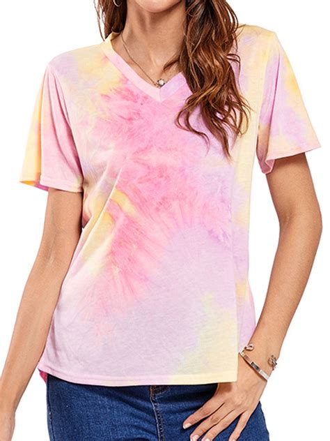 Hubery Women Tie Dye Crew Neck Short Sleeve T Shirt