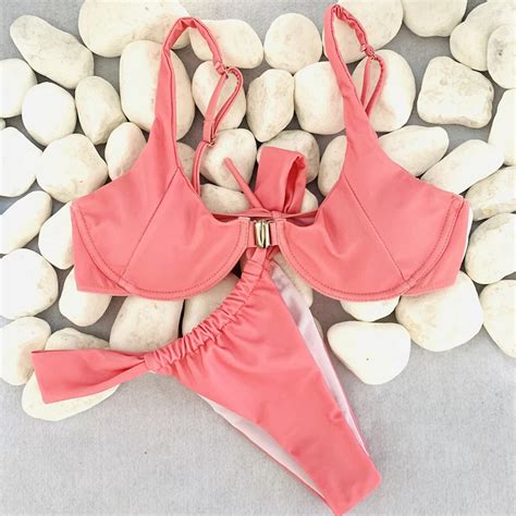 Badeanzug böden mayo bikini brasilianische bademode low taille push up bikini rosa beachwear