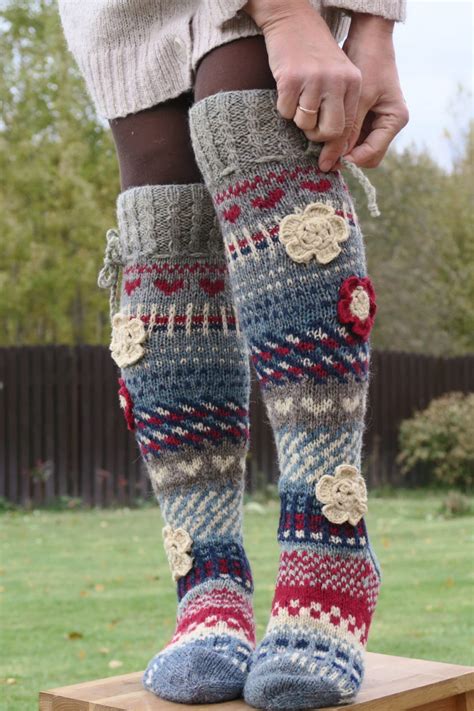 Wool Socks Knee High Socks Hand Knit Socks Over The Knee