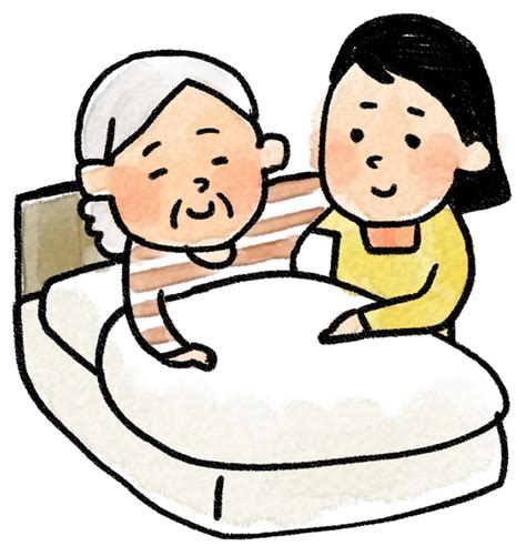 介護のイラスト「ベッドのおばあさん」 ゆるかわいい無料イラスト素材集