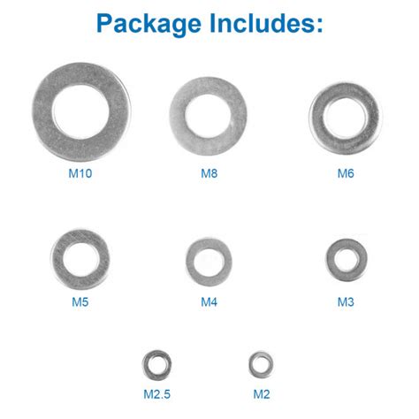 Pcs Size Stainless Steel Flat Washer Spacer Set Assortment Kit Of