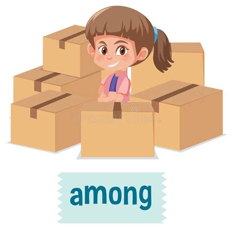 Preposition Of Place With Cartoon Girl And A Box Stock Vector