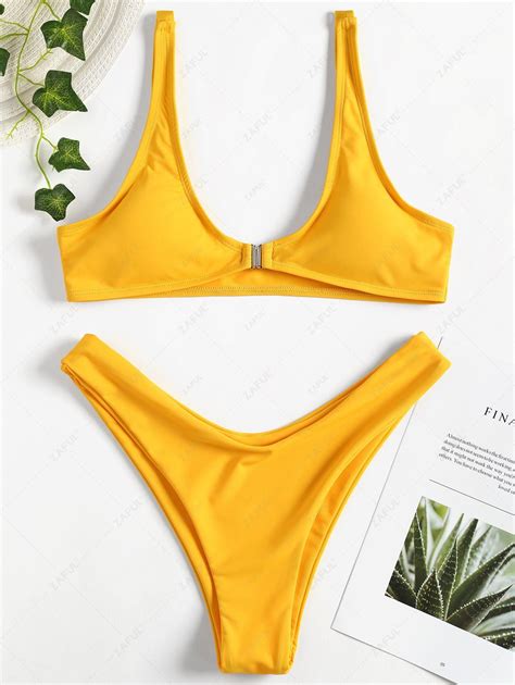 Front Closure High Leg Bikini Set In Bright Yellow Zaful 2024