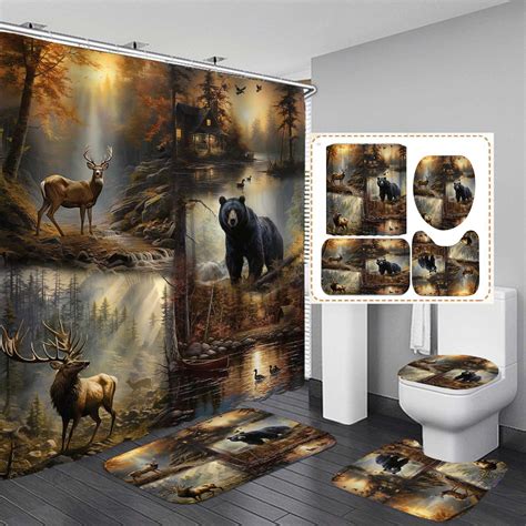 Amazon Jayden Madge Pcs Set Rustic Deer Bear Cabin Fabric Shower