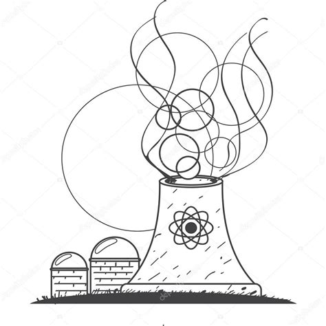 Planta De Energ A Nuclear Esquema Blanco Y Negro Dibujo Vector De