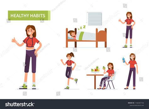 Healthy Habits Concept Banner Flat Cartoon Stock Vector (Royalty Free ...