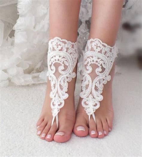 Ivory Lace Barefoot Sandals Bridal Shoes Wedding Shoes Bridal