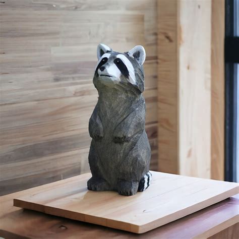 Wooden Carving Little Raccoon Pure Handmade Wood Carving Ornaments