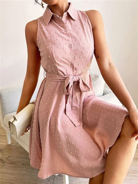 Belted Shirt Dress Sleeveless Dress Womens Dresses Shirts Fashion