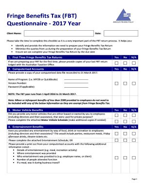 Fillable Online Fringe Benefits Tax Fbt Questionnaire Year Fax