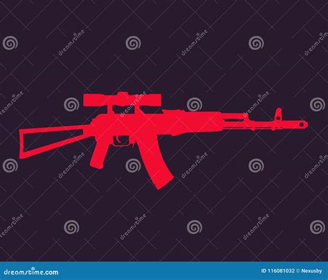 Assault Rifle Automatic Gun With Optical Sight Stock Vector