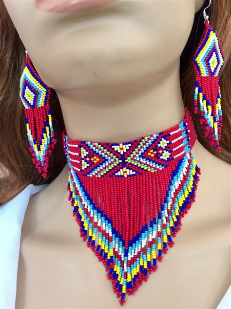 Handmade Beaded Indian Fringe Choker Necklace And Earring Etsy Canada