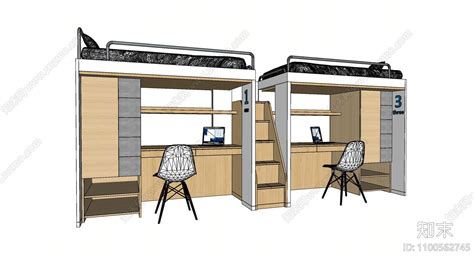 现代宿舍上下铺su模型下载【id1100562745】知末su模型网