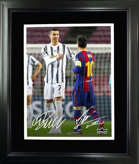 Framed Lionel Messi Cristiano Ronaldo Dual Facsimile Laser Engraved