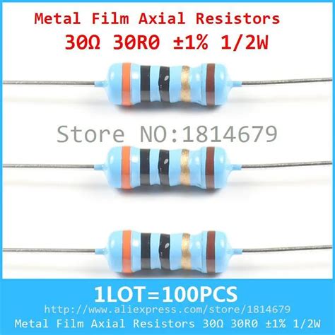 1LOT 100PCS Metal Film Axial Resistors 30ohm 30R0 1 1 2W 0 5W Wattage1