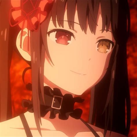 An Anime Girl With Long Black Hair Wearing A Red Bow Around Her Neck