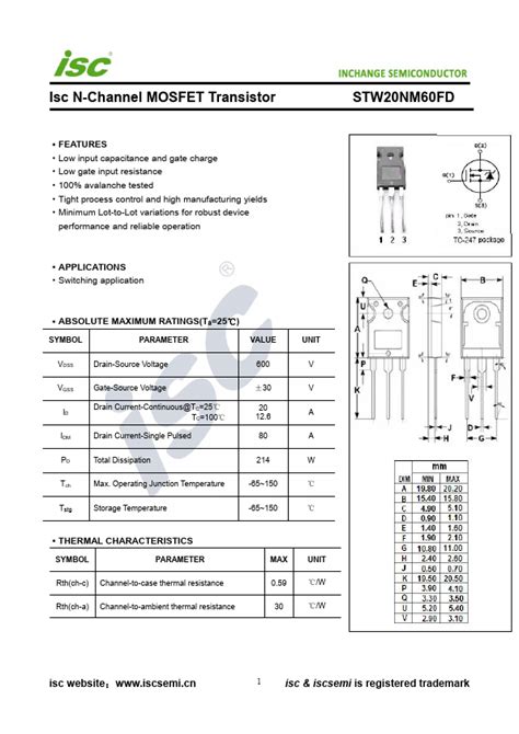 Stw Nm Fd Inchange Mosfet Hoja De Datos Ficha T Cnica Distribuidor