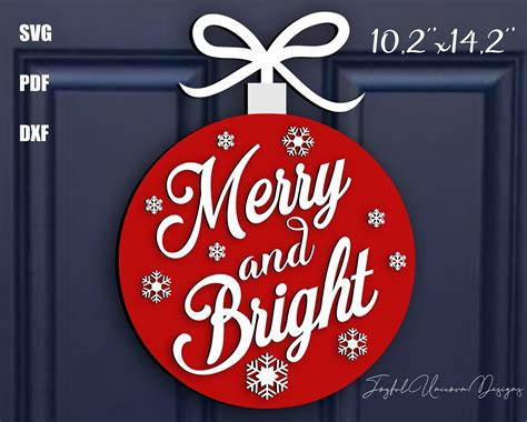 Merry And Bright Christmas Round Sign Svg Christmas Ball Ornament