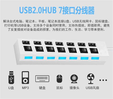 Usb Hub 獨立開關控制 4孔排插式 分線器 Usb 20 集線器 大功率 帶開關帶藍光 桌電筆電利器 露天市集 全台最大的網路購物市集