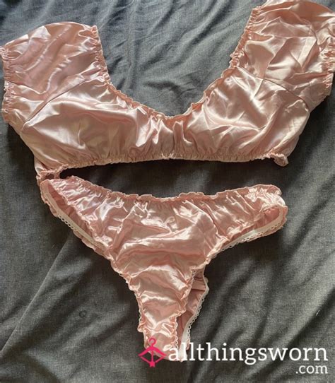 Two Piece Satin Pink Lingerie Set