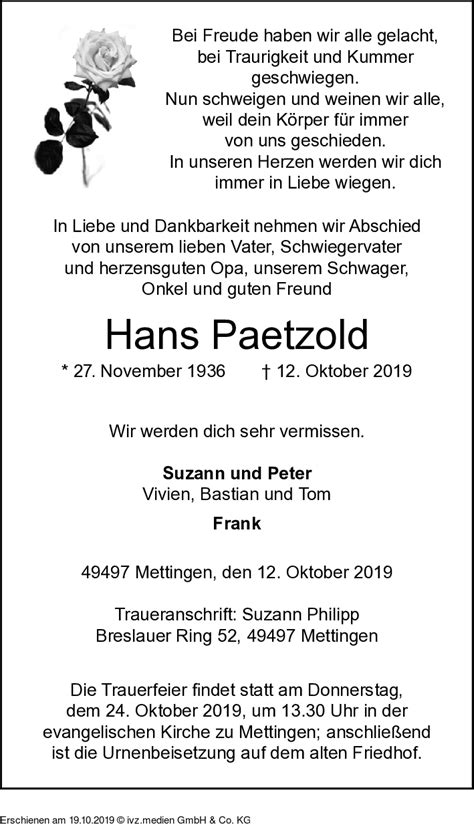 IVZ Trauer Hans Paetzold