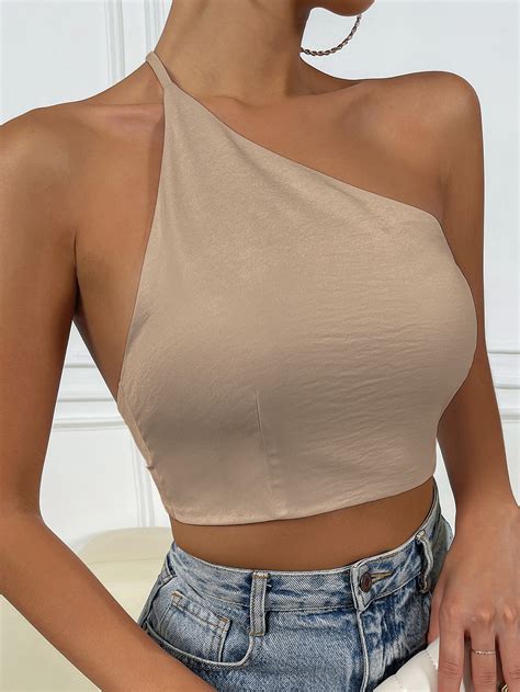 Shein Bae Top Corto Unicolor De Un Hombro De Espalda Abierta Con Cord N