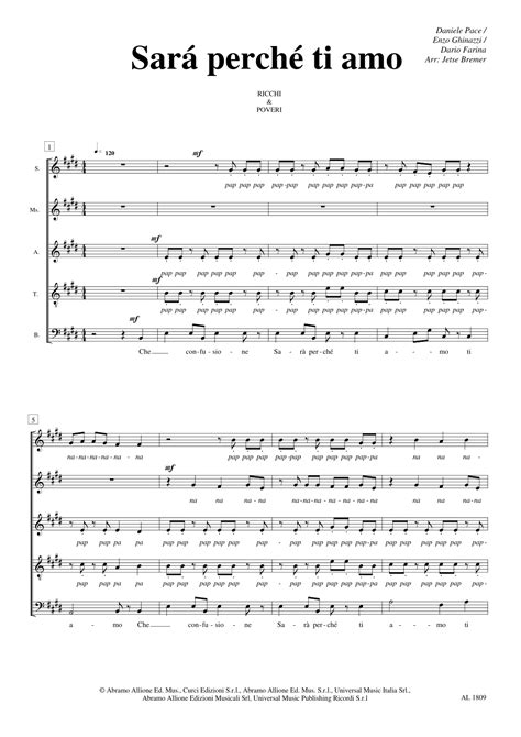 Sara Perche Ti Amo Arr Jetse Bremer By Banjee Sheet Music For Choir