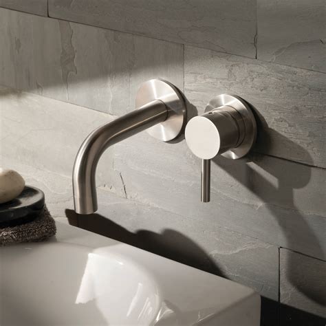 QS Basics Inoxis 2 Hole Wall Mounted Single Lever Basin Mixer Tap