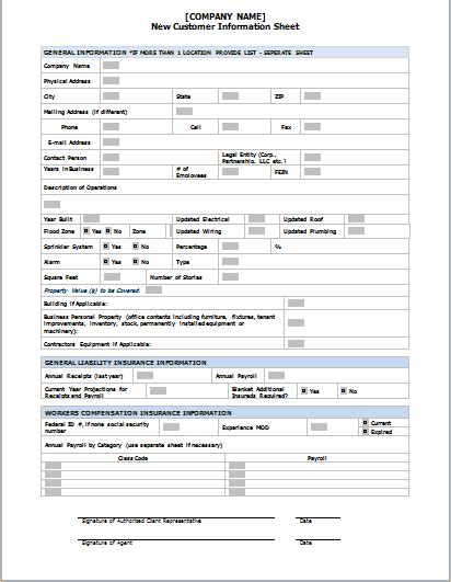 12 Customer Information Sheet Templates Word Excel Templates