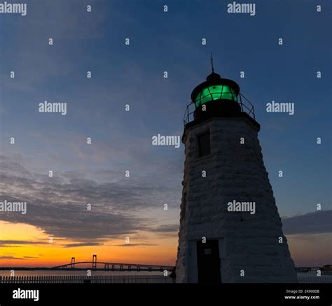 Newport Harbor Lighthouse Aka Goat Island Light House At Night With