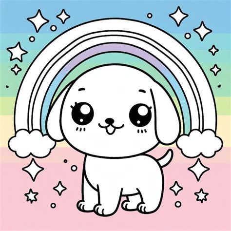 Perro con arco iris página de colorear para niños ai generado Foto