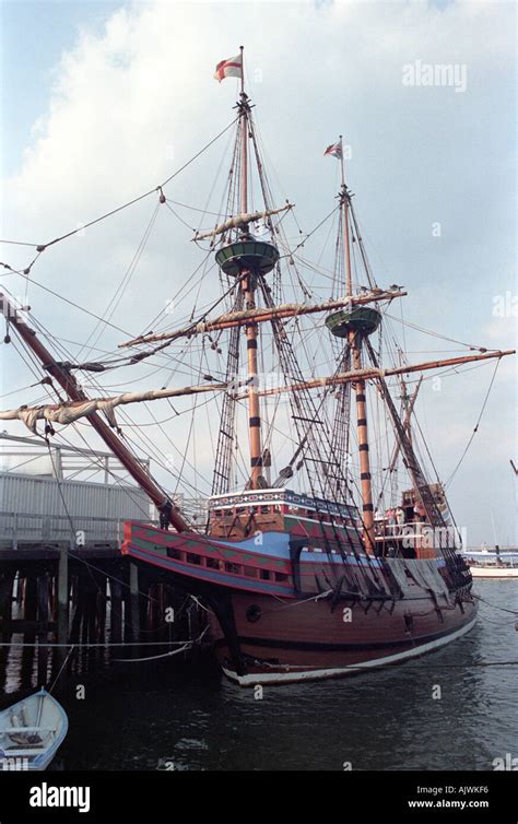 The Replica Of The Mayflower Ship Which Carried The Pilgrims To