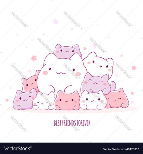 Cute fat kittens in kawaii style square card Vector Image