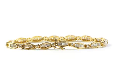 Carat Diamond Tennis Bracelet W Round Baguette K Yellow Gold