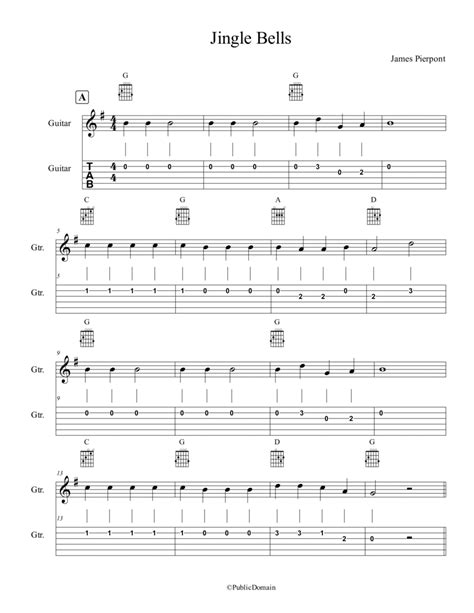 Jingle Bellseasy Guitartab Chords By James Pierpont Guitar Tablature Digital Sheet