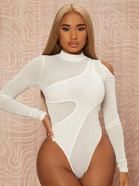 Shein Sxy Mesh Panel Cut Out Bodysuit Shein Eur Cutout Bodysuit