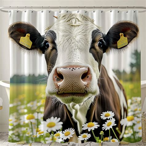 Beautiful Cow In Daisy Field Shower Curtain Hyper Realistic Photography