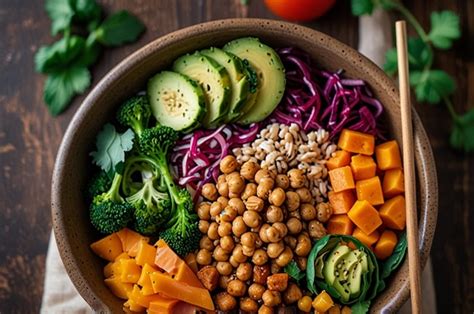 Vegan Buddha Bowl With Colorful Vegetable Premium Ai Generated Image