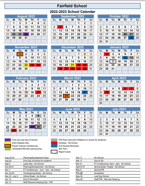 School Calendar | Fairfield Public Schools