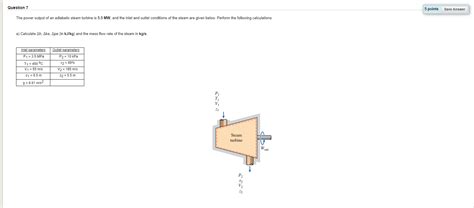 Solved The power output of an adiabatic steam turbine is 5.5 | Chegg.com