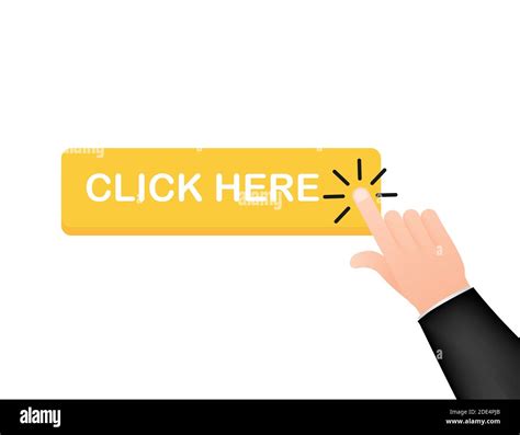 Click Here Button With Hand Pointer Clicking Vector Stock Illustration