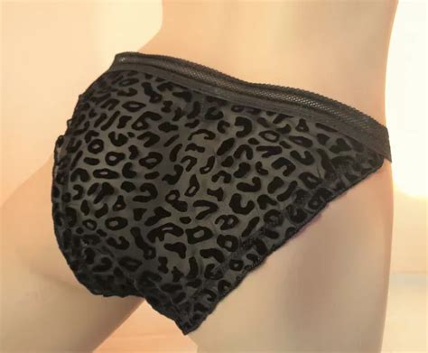 Black Nylon String Bikini Sheer Frilly Half Back Tanga Panties Uk S