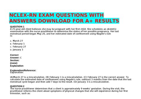 NCLEX RN Exam Questions With Answers Exams Nursing Docsity