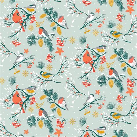 Tissu Popeline Katia Xmas Birds