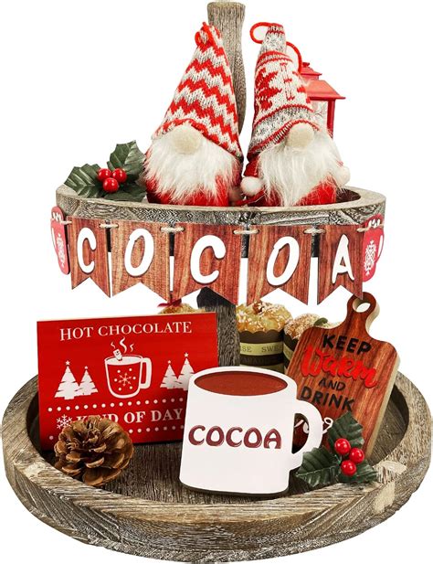 Amazon Christmas Hot Cocoa Tiered Tray Decorations Set With Plush