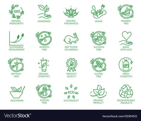 Set Linear Icons Or Badges For Eco Friendly Vector Image