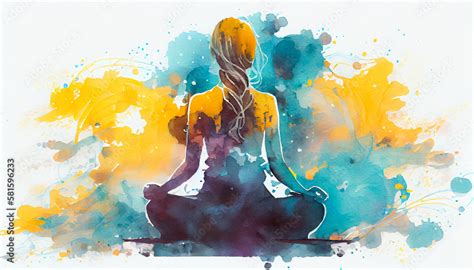 Watercolor Meditation And Mindfulness Lifestyle Concept Art Spiritual