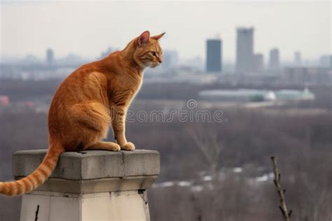 Gato Sentado Em Cima De Uma Estrutura Alta Fazendo Um Levantamento Da